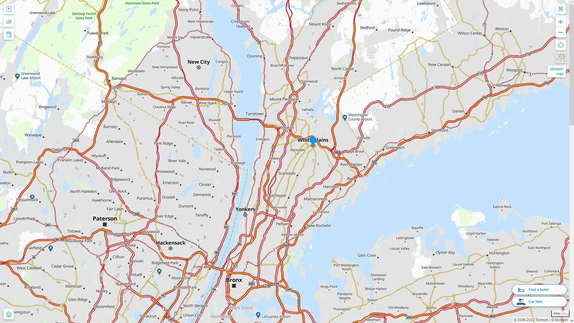 White Plains New York Highway and Road Map